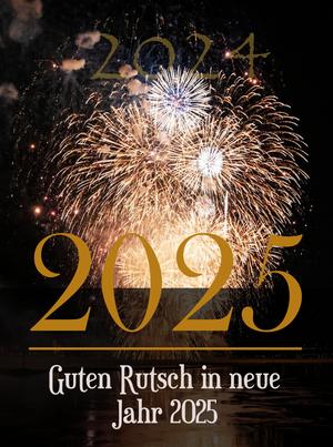 Feuerwerk mit guten Rutsch Wünsche für das Jahr 2025.